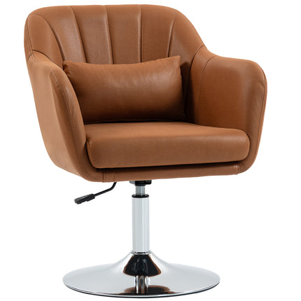 Swivel Microfibre Accent Chair with Adjustable Height and Lumbar Support - Brown