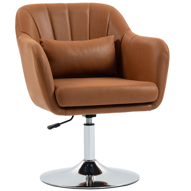 Swivel Microfibre Accent Chair with Adjustable Height and Lumbar Support - Brown