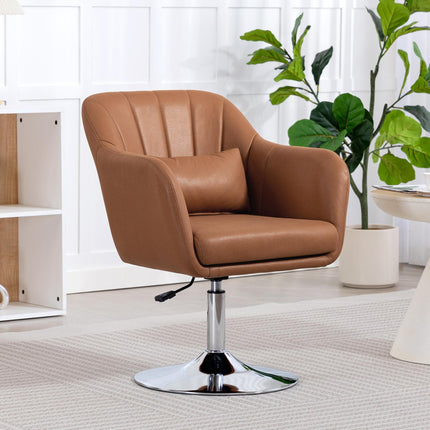 Swivel Microfibre Accent Chair with Adjustable Height and Lumbar Support - Brown