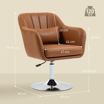 Swivel Microfibre Accent Chair with Adjustable Height and Lumbar Support - Brown