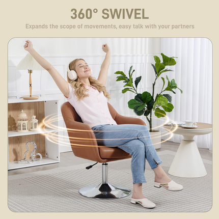 Swivel Microfibre Accent Chair with Adjustable Height and Lumbar Support - Brown