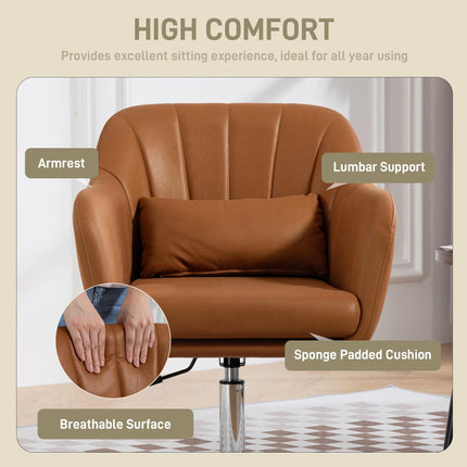 Swivel Microfibre Accent Chair with Adjustable Height and Lumbar Support - Brown