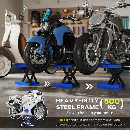 500KG Adjustable Motorcycle Lift Scissor Jack with Anti-Slip Wide Deck for Garage Use - Blue