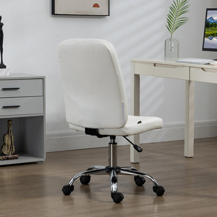 Armless Faux Leather Office Chair with Adjustable Height and Swivel Wheels - White