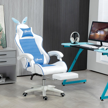 Racing Gaming Chair, Reclining PU Leather Computer Chair with Removable Rabbit E
