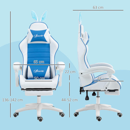 Racing Gaming Chair, Reclining PU Leather Computer Chair with Removable Rabbit E