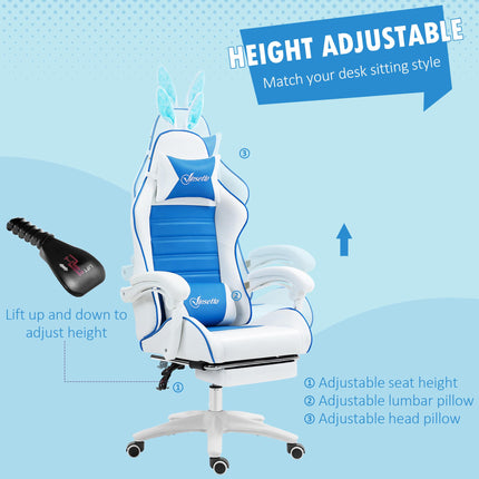 Racing Gaming Chair, Reclining PU Leather Computer Chair with Removable Rabbit E