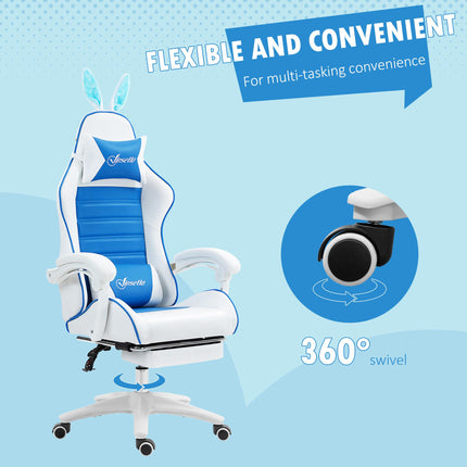 Racing Gaming Chair, Reclining PU Leather Computer Chair with Removable Rabbit E