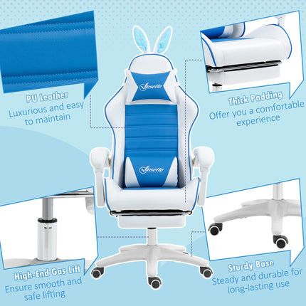 Racing Gaming Chair, Reclining PU Leather Computer Chair with Removable Rabbit E