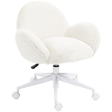 Makeup Vanity Chair with Rolling Wheels and Fluffy Upholstery - Cream White