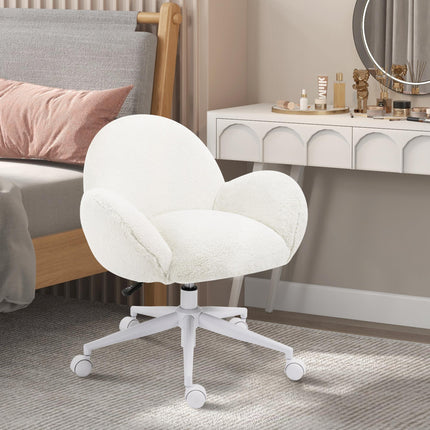 Makeup Vanity Chair with Rolling Wheels and Fluffy Upholstery - Cream White