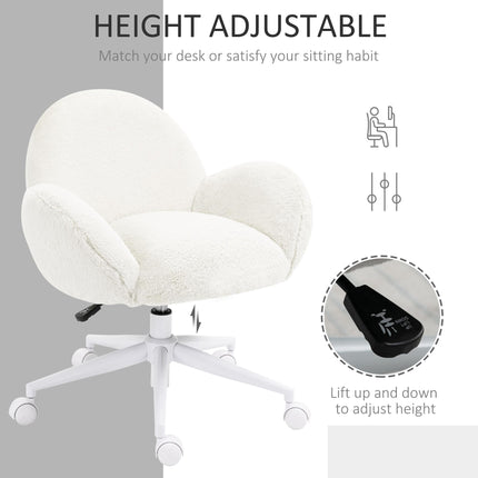 Makeup Vanity Chair with Rolling Wheels and Fluffy Upholstery - Cream White
