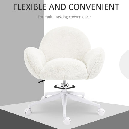 Makeup Vanity Chair with Rolling Wheels and Fluffy Upholstery - Cream White