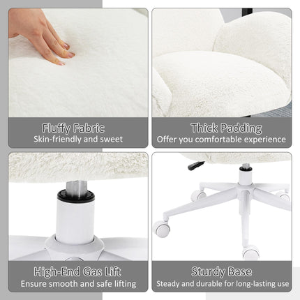 Makeup Vanity Chair with Rolling Wheels and Fluffy Upholstery - Cream White