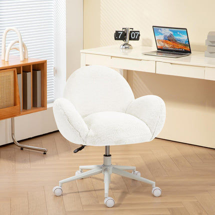 Makeup Vanity Chair with Rolling Wheels and Fluffy Upholstery - Cream White