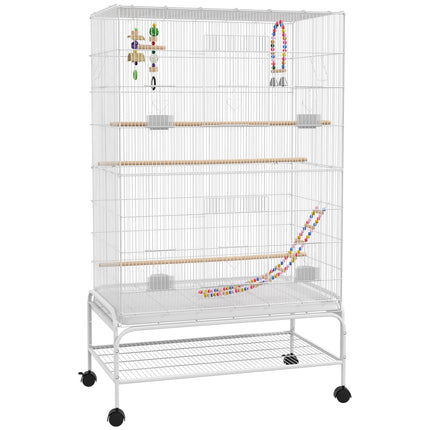 Bird Cage with Stand, Toys & Accessories for Canaries and Finches - White