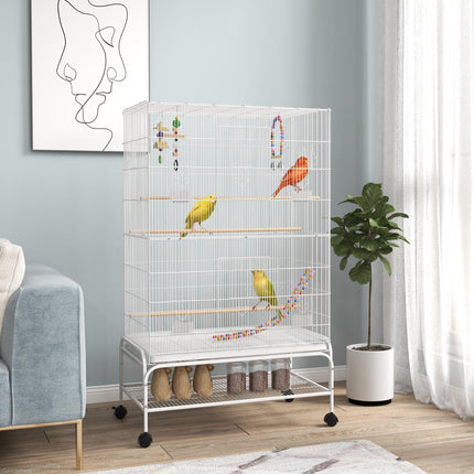 Bird Cage with Stand, Toys & Accessories for Canaries and Finches - White