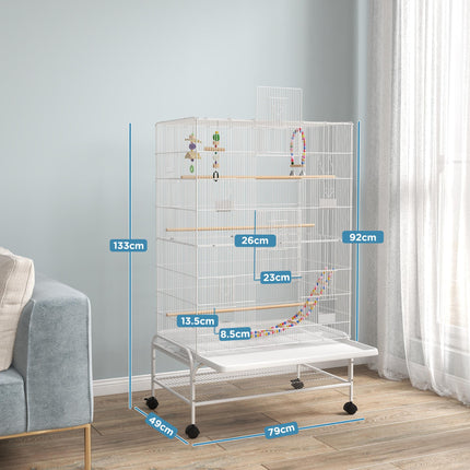 Bird Cage with Stand, Toys & Accessories for Canaries and Finches - White
