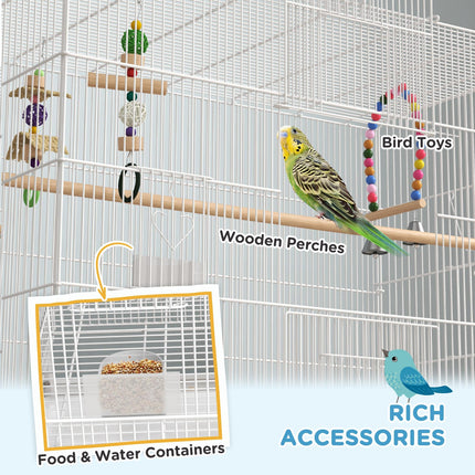 Bird Cage with Stand, Toys & Accessories for Canaries and Finches - White
