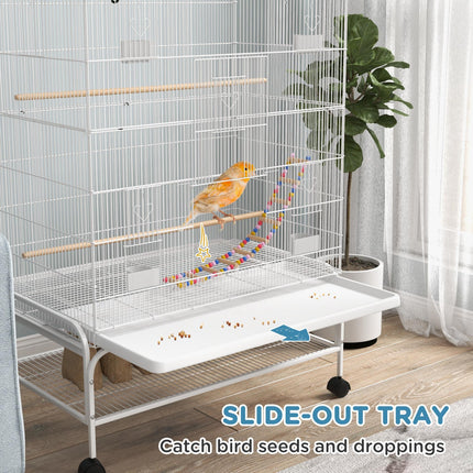 Bird Cage with Stand, Toys & Accessories for Canaries and Finches - White
