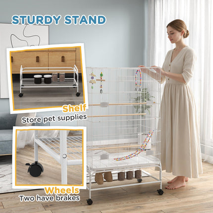 Bird Cage with Stand, Toys & Accessories for Canaries and Finches - White