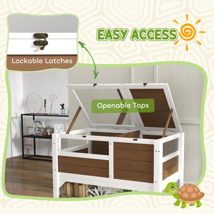 Wooden Tortoise House with Shelter, Run, Shelf, Lamp Holder, and Tray - Brown