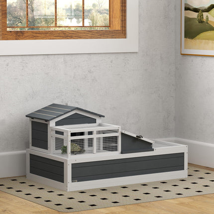 Tortoise House 3-Room 2-Story Habitat with Ladder, Balcony & Openable Roof - Grey