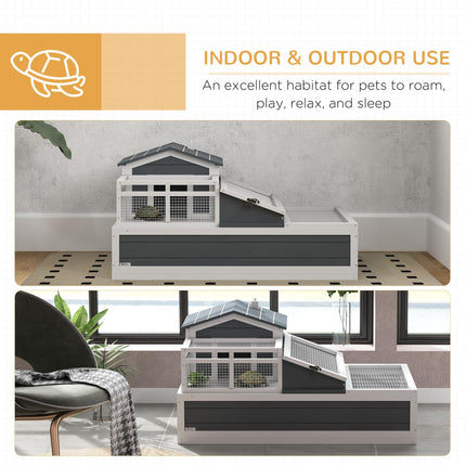 Tortoise House 3-Room 2-Story Habitat with Ladder, Balcony & Openable Roof - Grey