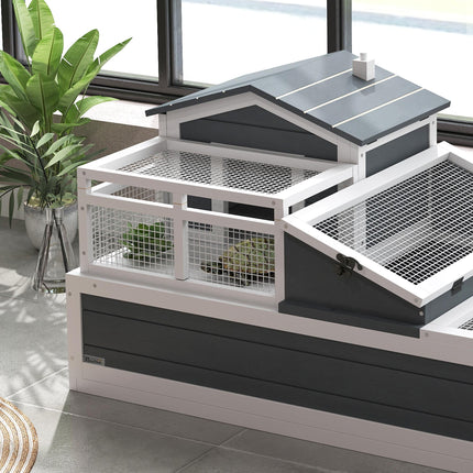 Tortoise House 3-Room 2-Story Habitat with Ladder, Balcony & Openable Roof - Grey