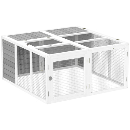 Rabbit Hutch with Openable Foldable Roof for 2-4 Pets - Light Grey