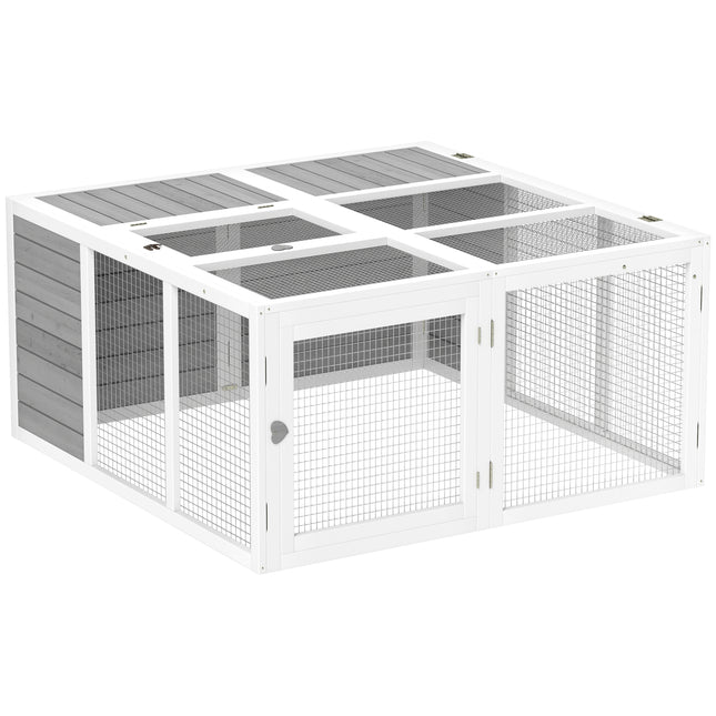 Rabbit Hutch with Openable Foldable Roof for 2-4 Pets - Light Grey