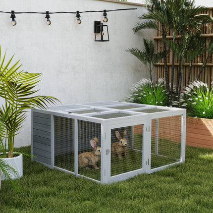 Rabbit Hutch with Openable Foldable Roof for 2-4 Pets - Light Grey