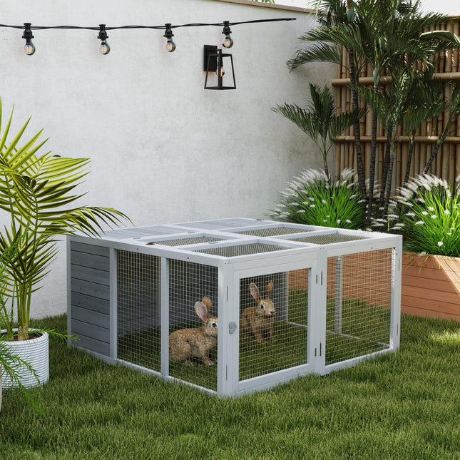 Rabbit Hutch with Openable Foldable Roof for 2-4 Pets - Light Grey