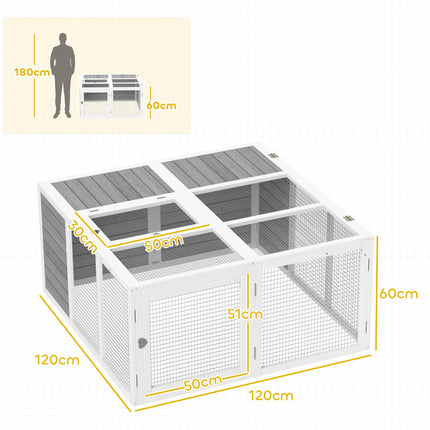 Rabbit Hutch with Openable Foldable Roof for 2-4 Pets - Light Grey