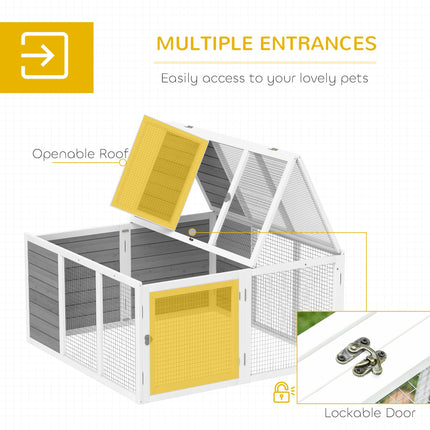 Rabbit Hutch with Openable Foldable Roof for 2-4 Pets - Light Grey