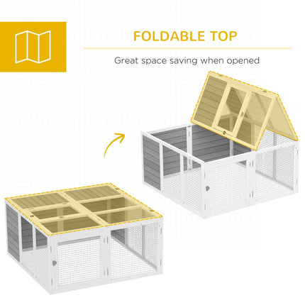 Rabbit Hutch with Openable Foldable Roof for 2-4 Pets - Light Grey