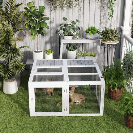 Rabbit Hutch with Openable Foldable Roof for 2-4 Pets - Light Grey