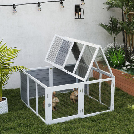 Rabbit Hutch with Openable Foldable Roof for 2-4 Pets - Light Grey