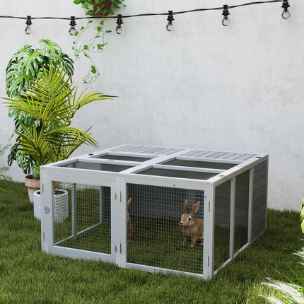 Rabbit Hutch with Openable Foldable Roof for 2-4 Pets - Light Grey