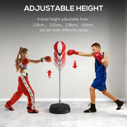Adjustable Height Punching Bag with Stand and Speed Bag Boxing Set for Teens - Red