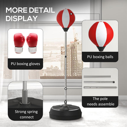 Adjustable Height Punching Bag with Stand and Speed Bag Boxing Set for Teens - Red