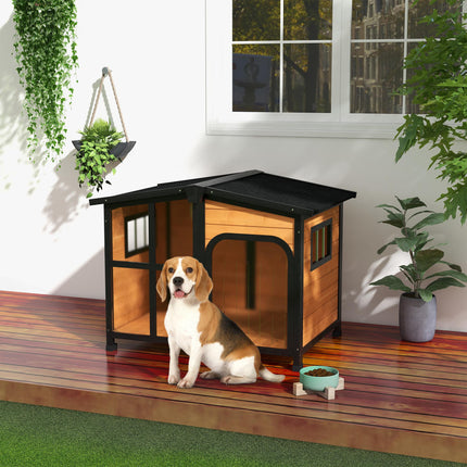 Wooden Dog Kennel with Removable Floor, Asphalt and Openable Roof, Large Window,