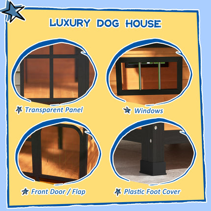Wooden Dog Kennel with Removable Floor, Asphalt and Openable Roof, Large Window,