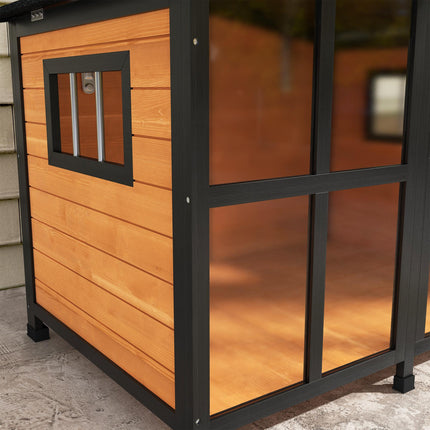 Wooden Dog Kennel with Removable Floor, Asphalt and Openable Roof, Large Window,