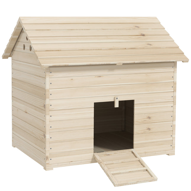 Wooden Duck House Poultry Coop for 2-4 Ducks with Openable Roof, Raised Feet & Air Holes - Natural