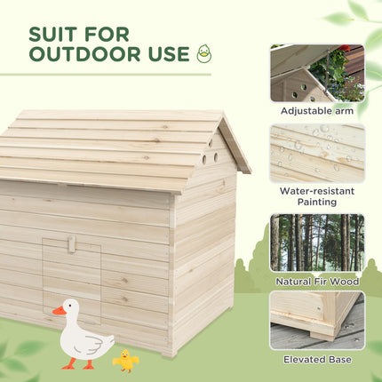 Wooden Duck House Poultry Coop for 2-4 Ducks with Openable Roof, Raised Feet & Air Holes - Natural