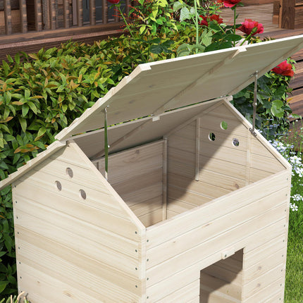 Wooden Duck House Poultry Coop for 2-4 Ducks with Openable Roof, Raised Feet & Air Holes - Natural