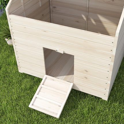 Wooden Duck House Poultry Coop for 2-4 Ducks with Openable Roof, Raised Feet & Air Holes - Natural