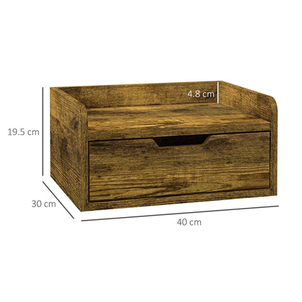 Floating Nightstand Set of 2 Wall Mounted Bedside Tables with Storage Drawer - Rustic Brown