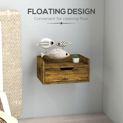 Floating Nightstand Set of 2 Wall Mounted Bedside Tables with Storage Drawer - Rustic Brown